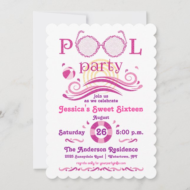 Sweet 16 Pool Party Invitation (Devant)