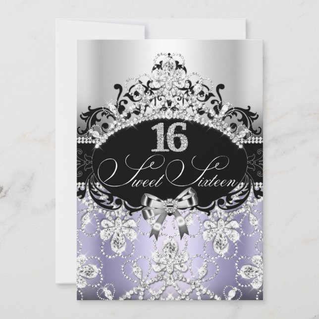 Sweet 16 Purple Éperkle Tiara Invitation d'anniver (Devant)