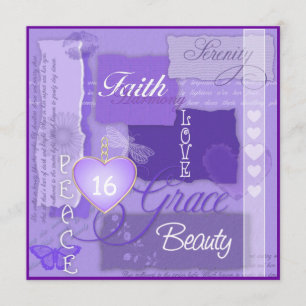 SWEET 16 PURPLE Invitation biologique Vintage