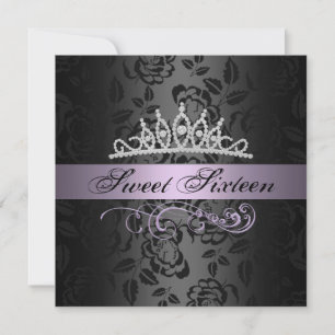 Sweet 16 Purple/Noir Tiara Invitation Anniversaire