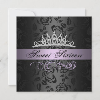Sweet 16 Purple/Noir Tiara Invitation Anniversaire