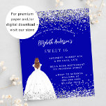 Sweet 16 robe bleu royal invitation<br><div class="desc">Une invitation moderne, élégante et glamour pour une fête Sweet 16, 16e anniversaire. Un arrière - plan bleu royal avec de la fausse poussière de parties scintillant, une fille portant une robe de bal. Le nom est écrit avec un script de style moderne écrit à la main. Personnalisez et ajoutez...</div>