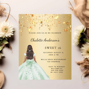 Sweet 16 robe d'or vert étoiles invitation