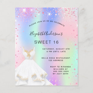 Sweet 16 robe holographique rose invitation