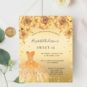 Sweet 16 robe or fleurs invitation