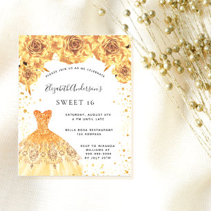 Sweet 16 robe or floral blanc invitation