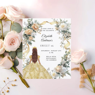 Sweet 16 robe or jaune florales invitation