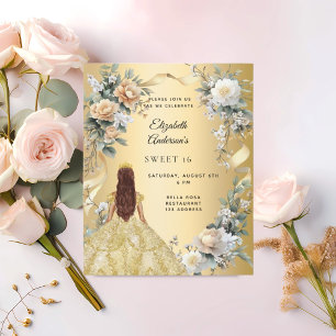Sweet 16 robe or jaune florales invitation