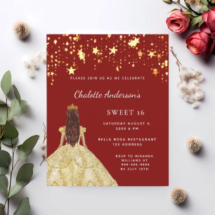 Sweet 16 robe rouge or étoiles invitation