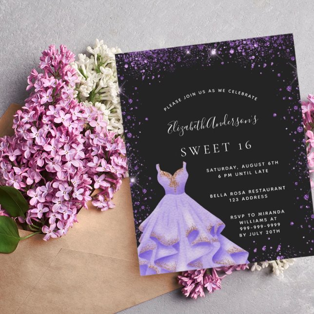 Sweet 16 robe violet noir invitation budget (Créateur téléchargé)