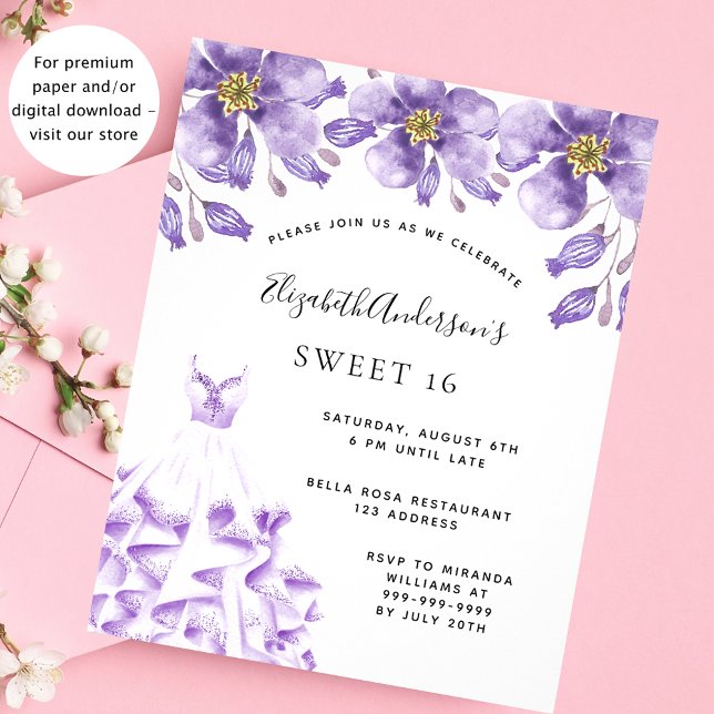 Sweet 16 robe violet robe à budget floral invitati (Créateur téléchargé)