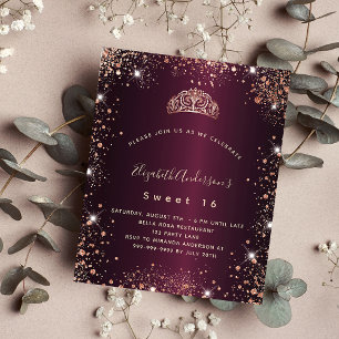 Sweet 16 rose bordeaux or tiara invitation