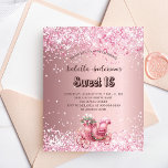 Sweet 16 rose carrosse invitation budget<br><div class="desc">Un arrière - plan à dégradé rose vif décoré de faux étincelles,  de confettis et d'un chariot vintage romantique. Personnalisez et ajoutez son nom,  les détails de la fête. 1 feuille = 1 invite imprimé bord à bord.</div>