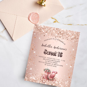 Sweet 16 rose invitation de transport en or