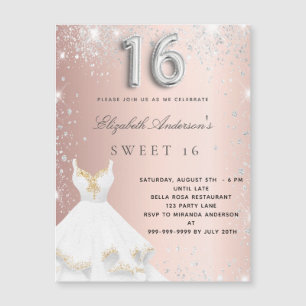 Sweet 16 rose or argent robe magnet invitation