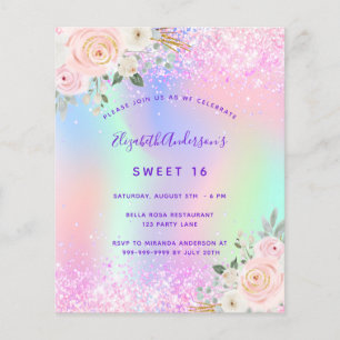 Sweet 16 rose violet floral invitasjon
