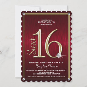 Sweet 16 Rouge/Or Metallic Look Party Invitations