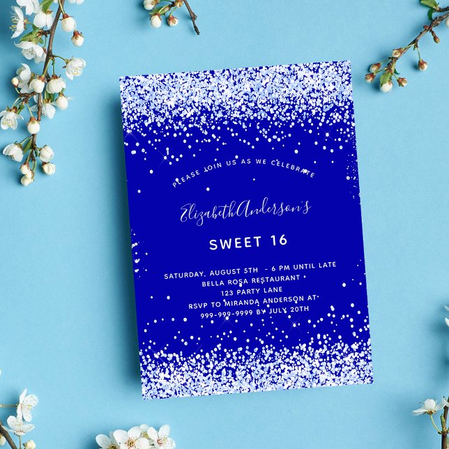 Sweet 16 royal bleu blanc luxe invitation (Créateur téléchargé)