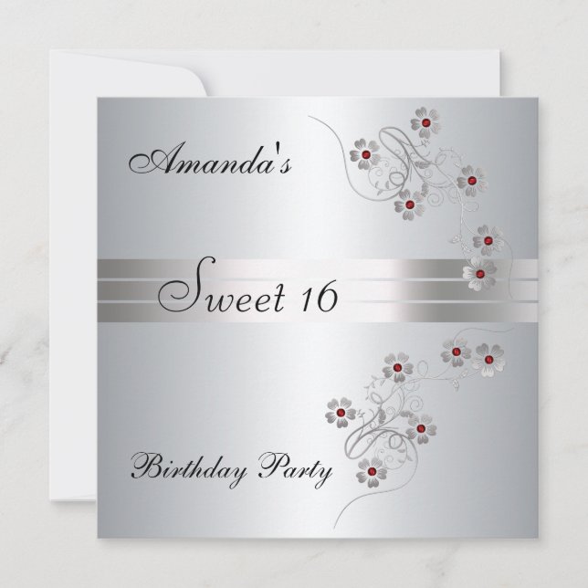 Sweet 16 Silver Anniversaire Invitation de fête (Devant)