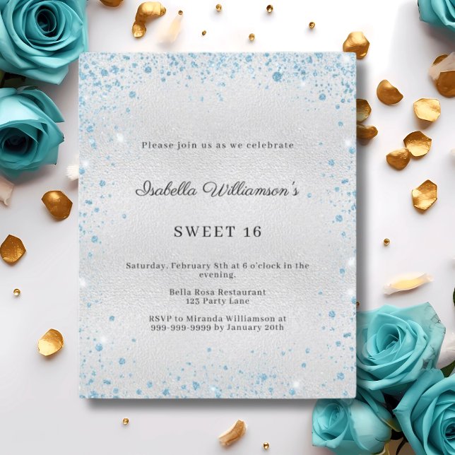 Sweet 16 silver blue glitter party invitation (Créateur téléchargé)