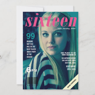 Sweet 16 Sixteen Magazine Cover Photo Invitation