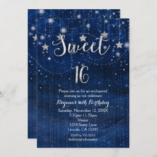 Sweet 16 Starry Night Silver & Blue Invitation