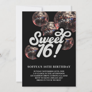 Sweet 16 Super Disco Ball Invitation Anniversaire