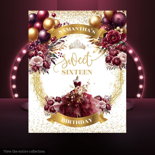 Sweet 16 Tapisserie Robe Bourgogne Boulons Bourgog (Sweet 16 Tapestry Burgundy Dress Burgundy Balloons)