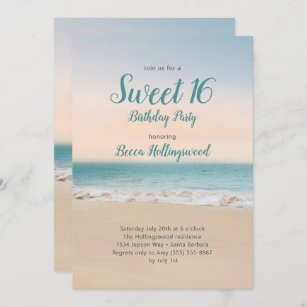 Sweet 16 Tropical Beach Theme Party Invitation