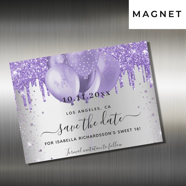 Sweet 16 violet argenté enregistrer la carte magné (Créateur téléchargé)