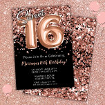 Sweet 16th Birthday Invitation Black Rose Gold<br><div class="desc">Sweet 16th Birthday Invitation Black Rose Gold Parties scintillant Elégant noir et rose or Sweet 16th anniversaire invitation pour une douce fille de 16 ans avec écriture de script moderne et des ballons de papier amusant.</div>