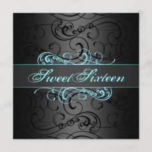 Sweet 16th Blue & Black Swirl Invitation Anniversa