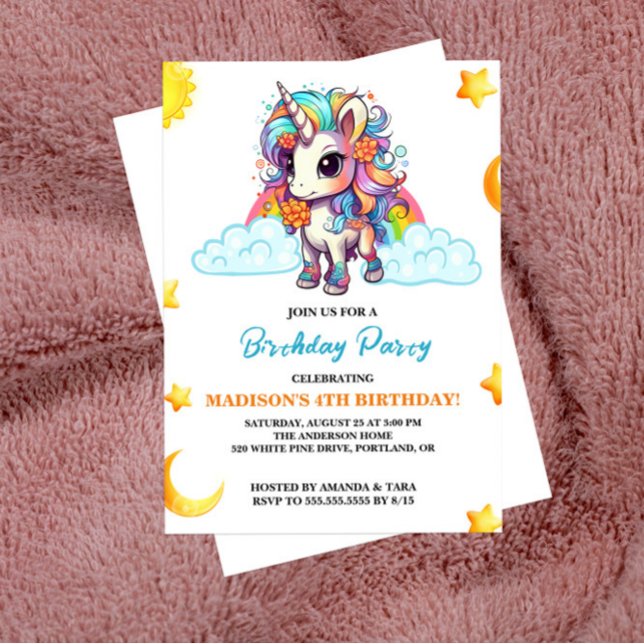 Sweet Adorable Unicorn Invitation Anniversaire (Créateur téléchargé)