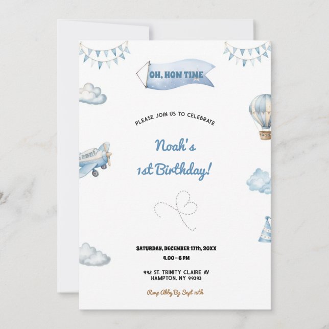 Sweet and cute airplane birthday party invitation (Devant)
