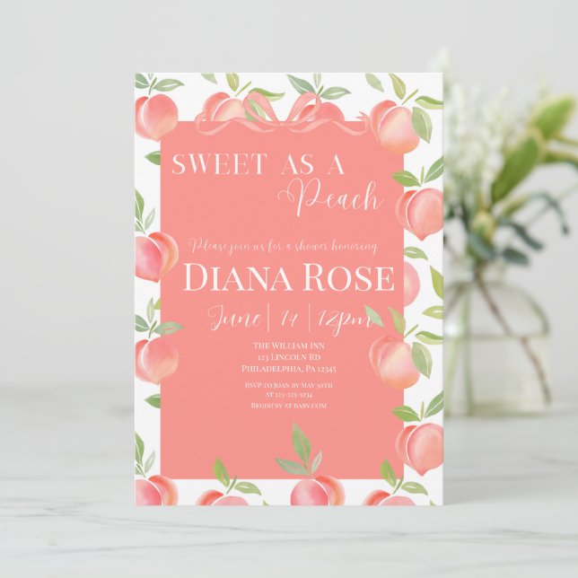 Sweet as a Peach Baby Shower Invitation (Debout devant)