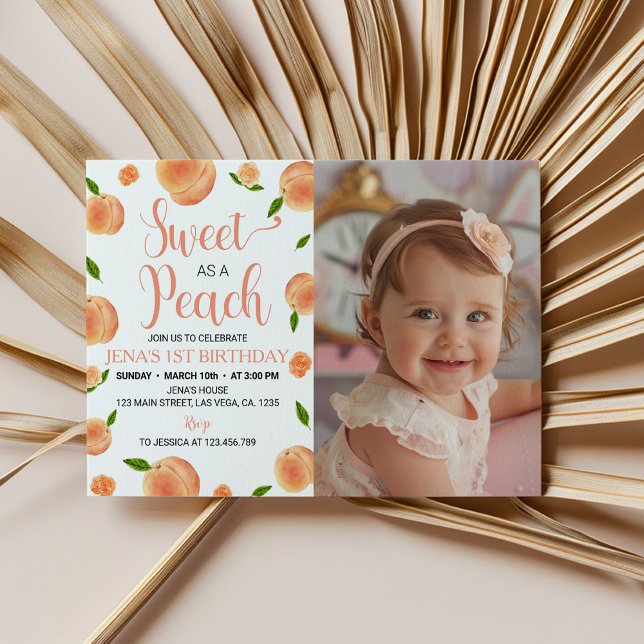 Sweet As A Peach Photo Anniversaire Invitation (Créateur téléchargé)