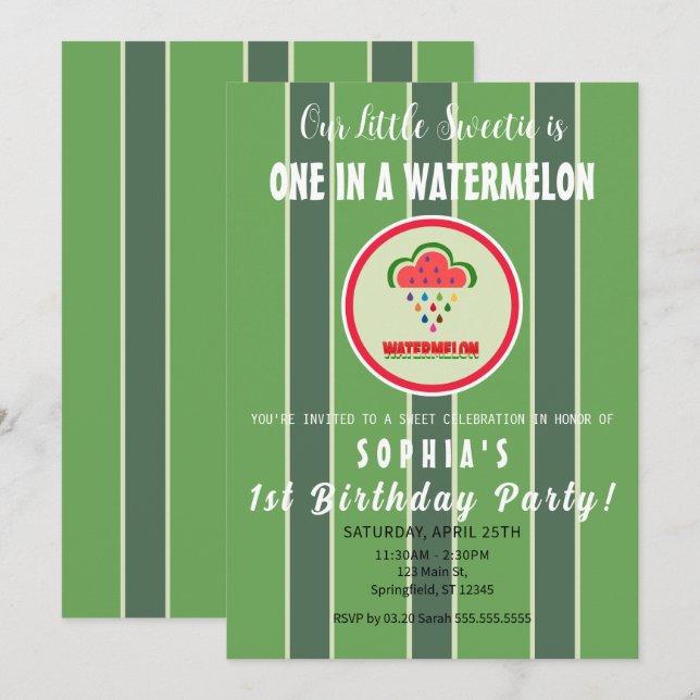 Sweet as a Watermelon - First Birthday Invitation (Devant / Derrière)