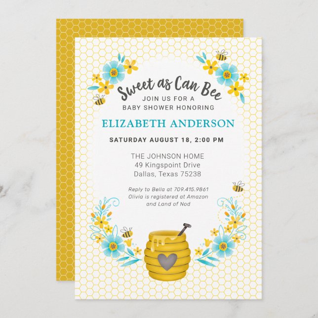 Sweet as Can Bee Baby Boy Shower Invitation (Devant / Derrière)