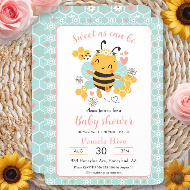 Sweet as Can Bee Baby Girl Baby shower Invitation (Sweet as Can Bee Baby Girl Baby Shower Invitation)