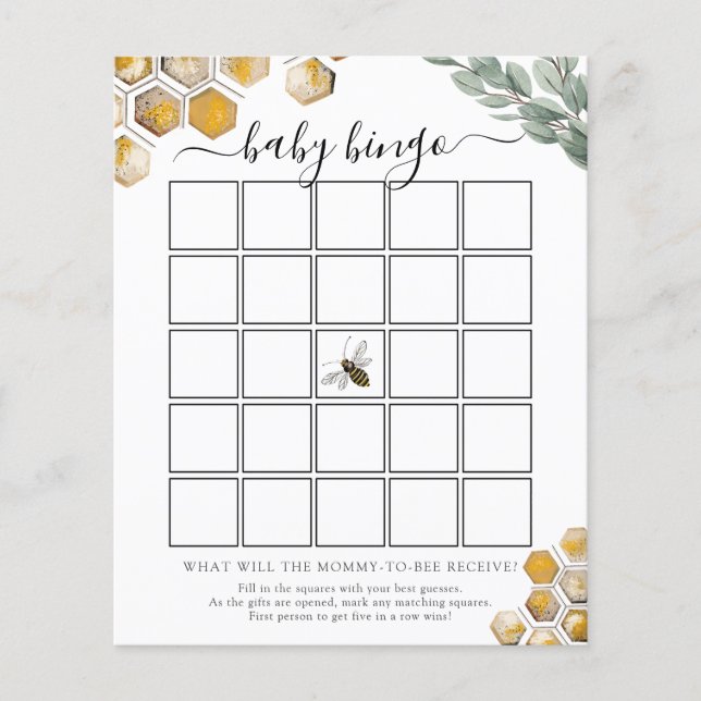 Sweet as Can Bee Baby shower Bingo Game Card (Devant)