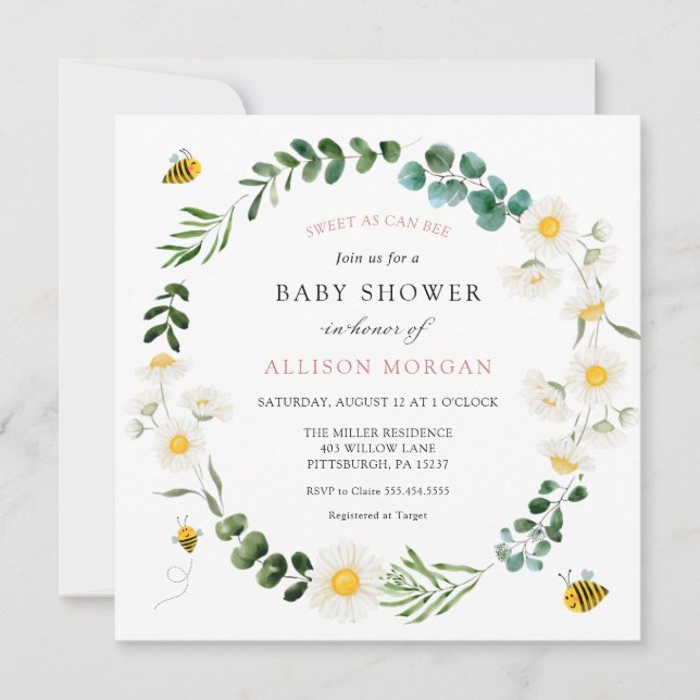 Sweet As Can Bee Daiseis Baby shower Invitation (Devant)