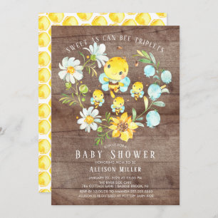 Sweet As Can Bee Triplets Baby shower Invitation