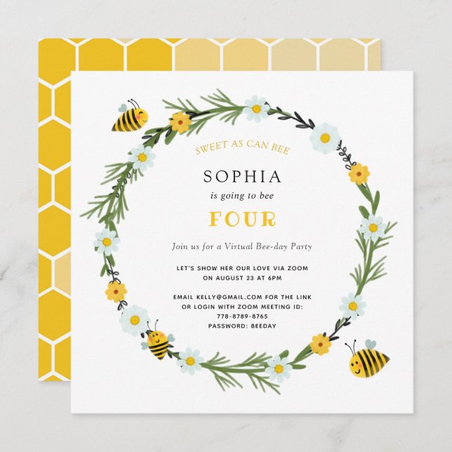 Sweet As Can Bee Virtual Birthday Invitation (Devant / Derrière)