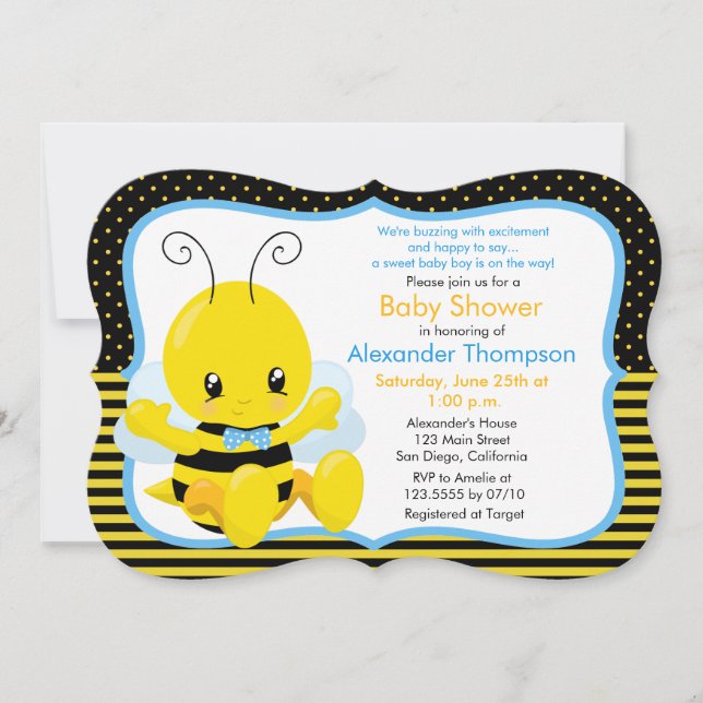 Sweet Baby Bee Boy Baby shower Invitation (Devant)