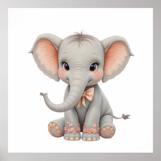 Sweet Baby Elephant Wall Art – Nursery Poster  (Devant)