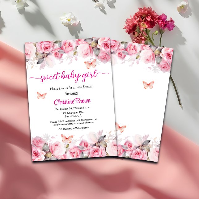Sweet Baby Girl Blush Roses Baby shower Invitation (Créateur téléchargé)