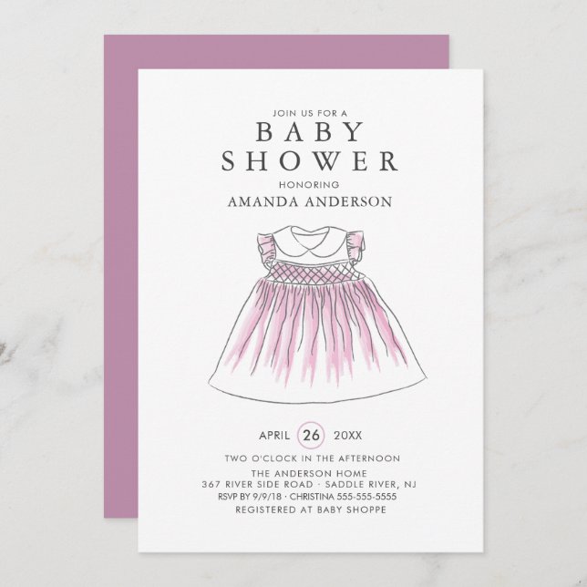Sweet Baby Girl Shower Invitation (Devant / Derrière)