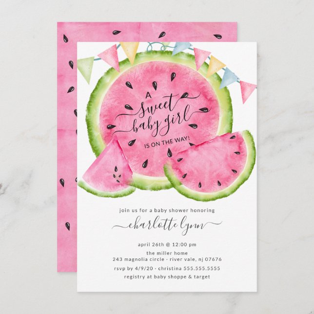 Sweet Baby Girl Watermelon Baby shower Invitation (Devant / Derrière)