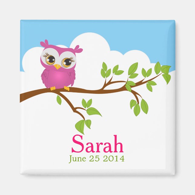 Sweet Baby Owl Girl Magnet Baby shower (Devant)