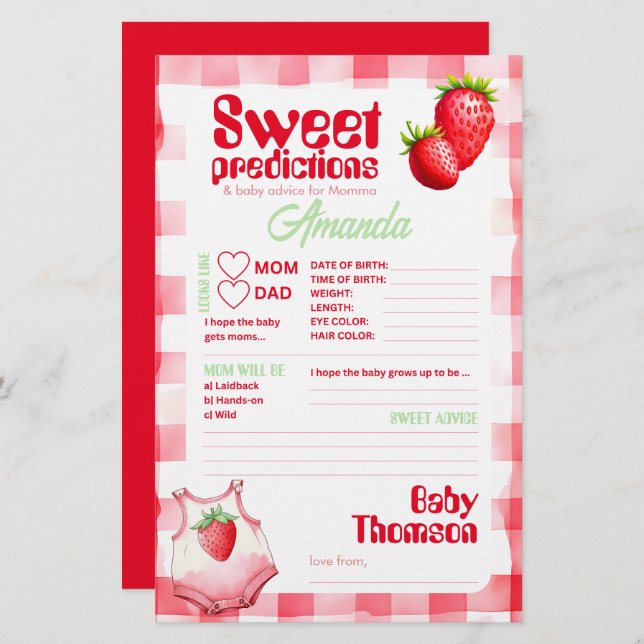 Sweet Baby Predictions et Conseil de fraise Jeu (Devant / Derrière)